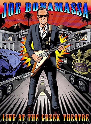 Joe Bonamassa playing a guitar on a DVD cover, illustrated style.