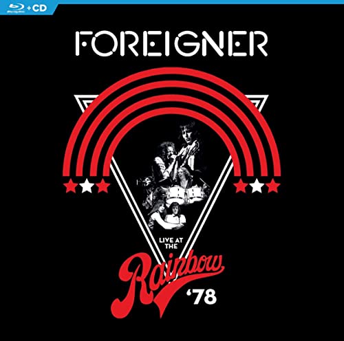 Foreigner Live at the Rainbow '78 album cover with band photo and red rainbow graphic.