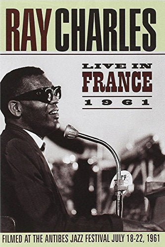 Ray Charles at a microphone, DVD cover for "Live In France 1961".