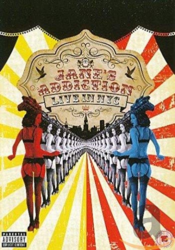 DVD cover for Jane’s Addiction “Live In NYC” with figures and city skyline.