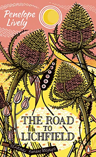 Book cover: stylized thistles and sun over yellow background, title "The Road To Lichfield".
