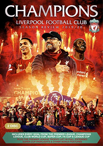 Liverpool FC 19/20 season review DVD cover with players and fireworks.