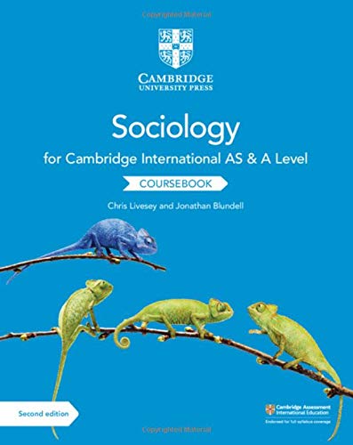 Sociology coursebook cover with chameleons on a branch, blue background.