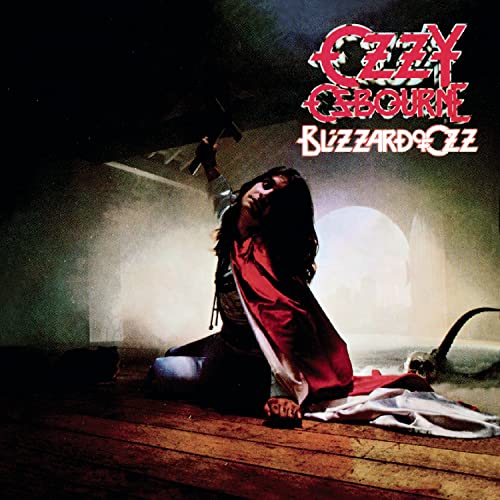 Album cover: Ozzy Osbourne "Blizzard of Ozz" with a kneeling figure.
