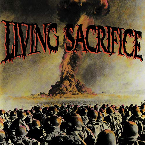 Album cover showing soldiers watching a large mushroom cloud explosion with band name text.