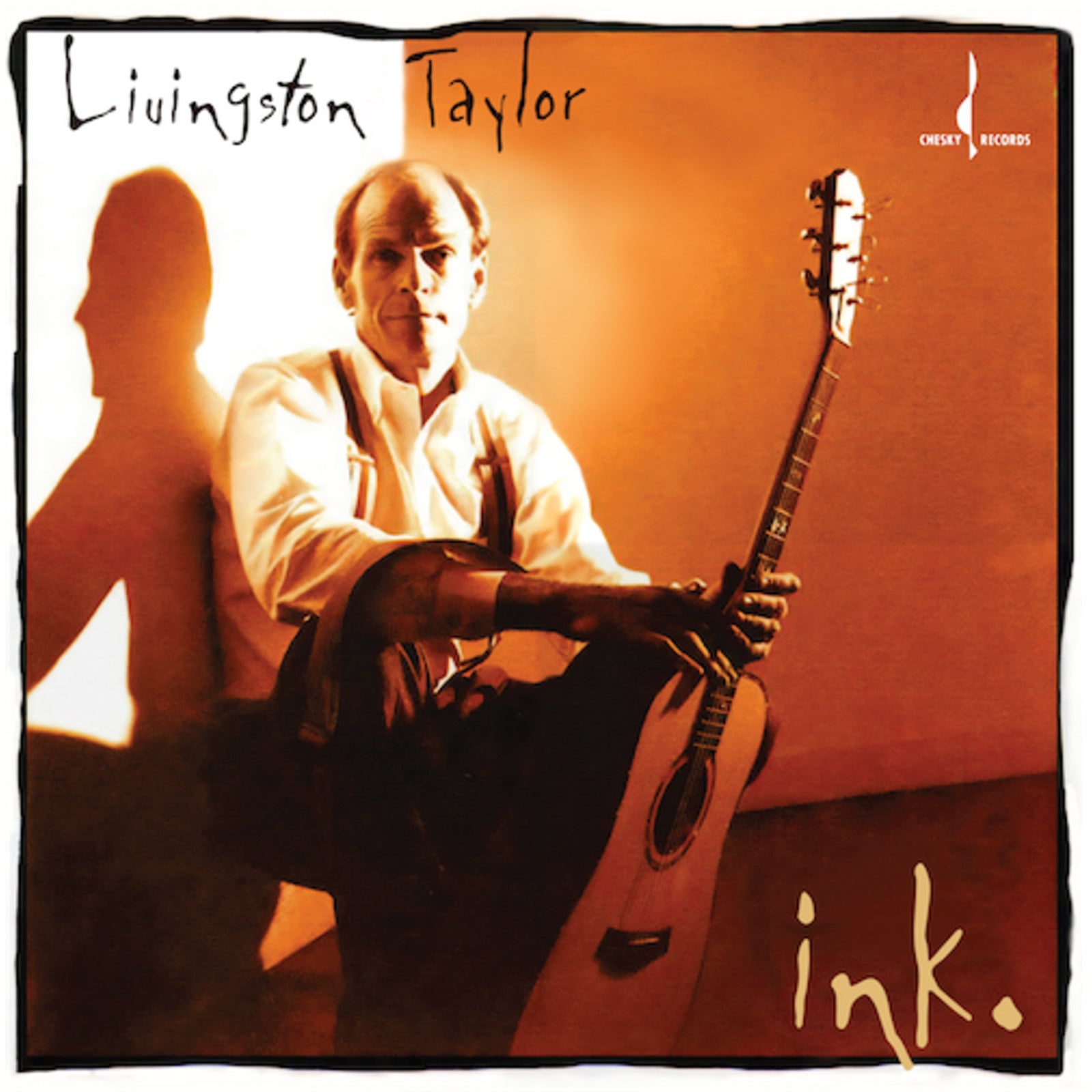 Livingston Taylor album cover with portrait, guitar, and bold “ink.” text.