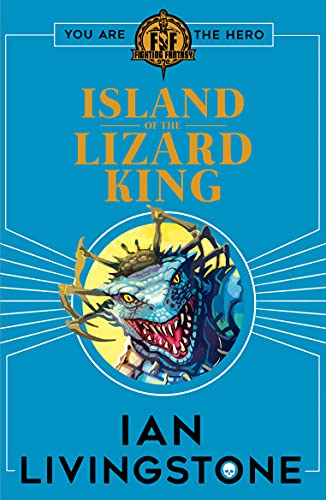 Book cover: "Island of the Lizard King" featuring a crowned dragon head.