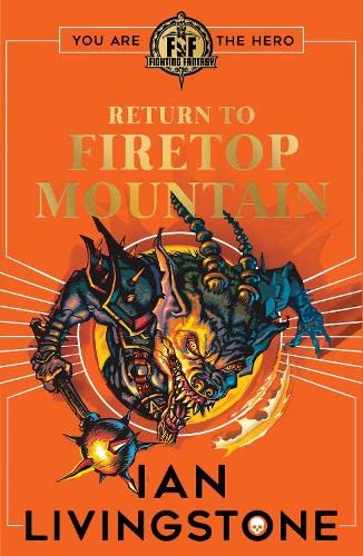 Book cover: "Return to Firetop Mountain" featuring a dragon and fiery design.