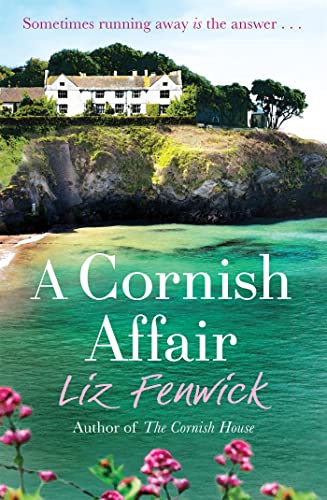 Book cover: coastal scene with white house, title “A Cornish Affair”.