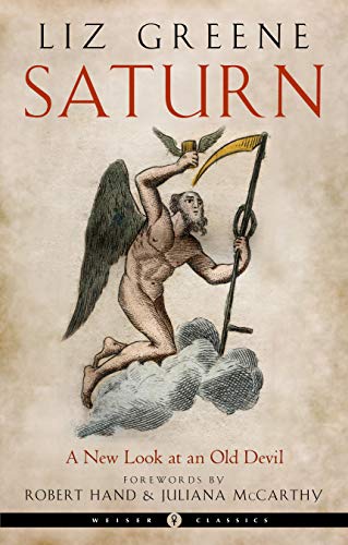 Book cover: "Saturn" by Liz Greene, featuring a winged figure with a scythe.