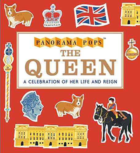 Book cover for “The Queen: Panorama Pops” with royal imagery.