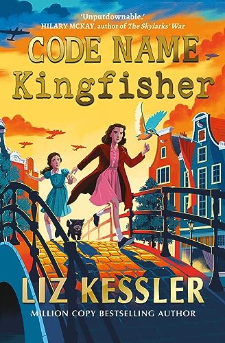 Book cover: “Code Name Kingfisher” depicts two girls running across a bridge.