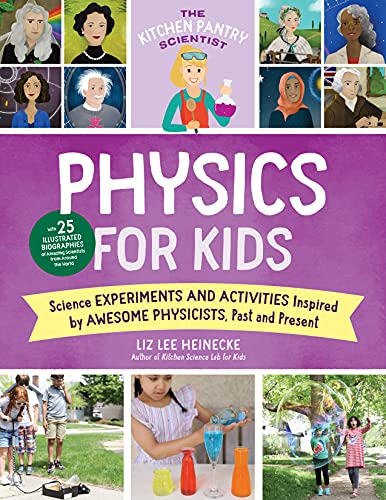 Book cover featuring diverse portraits and kids doing physics experiments.
