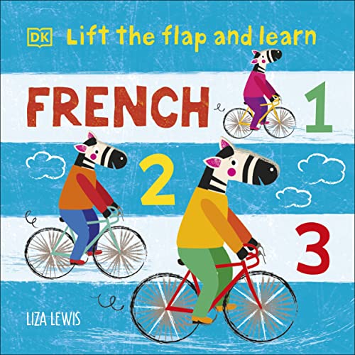 Children's book cover with zebras on bicycles and numbers one to three.
