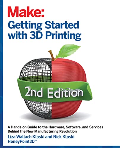 Book cover: "Getting Started with 3D Printing," featuring half-apple, half-wireframe.