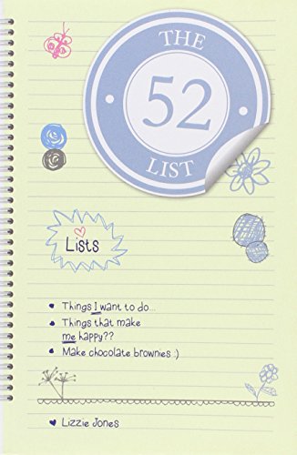 Spiral-bound notebook titled "The 52 List" with doodles and handwritten text.