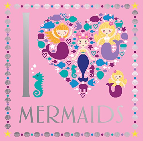 Pink cover with heart-shaped collage of mermaids and sea creatures.
