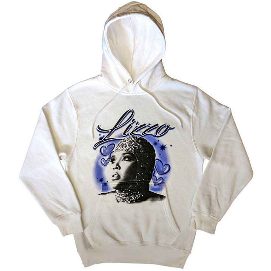 A black unisex pullover hoodie featuring a colorful airbrushed heart design on the front.