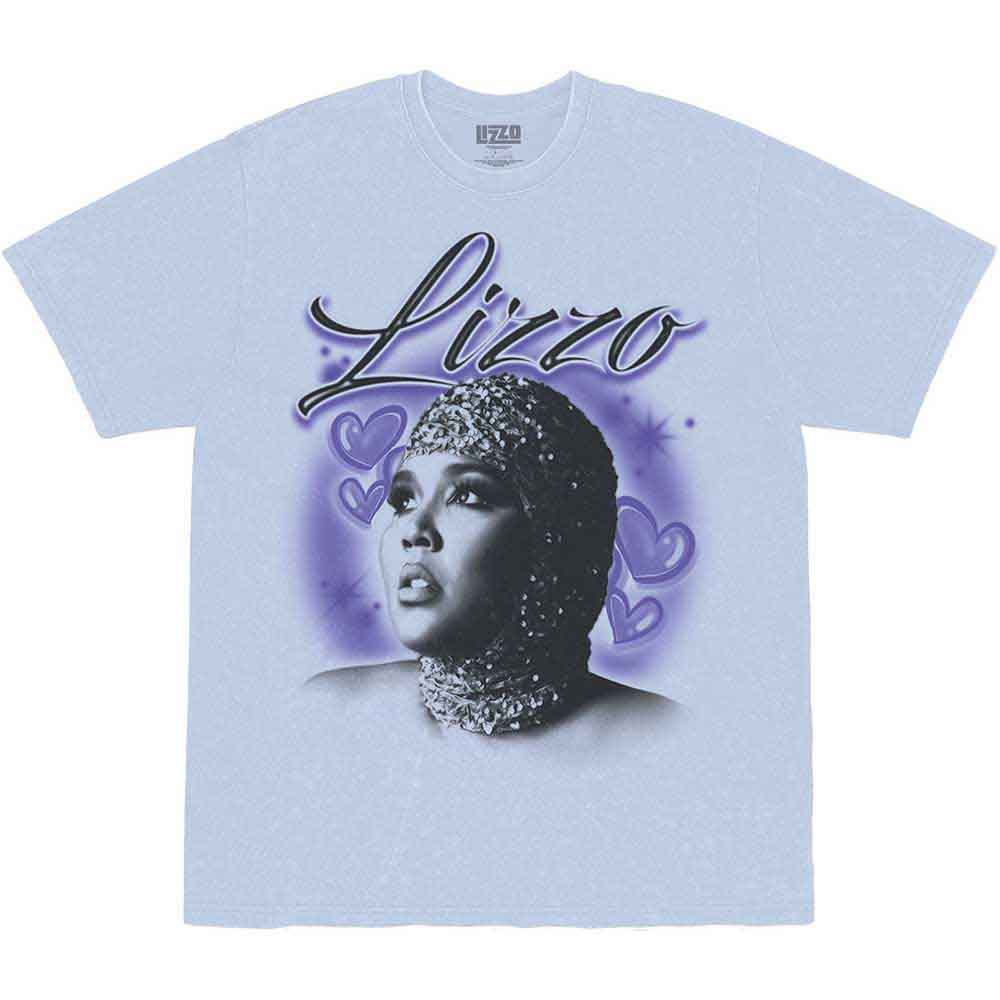 Unisex X-Large black t-shirt featuring a colorful airbrushed heart design and Lizzo branding.