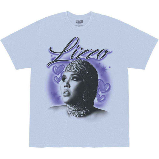 Unisex X-Large black t-shirt featuring a colorful airbrushed heart design and Lizzo branding.