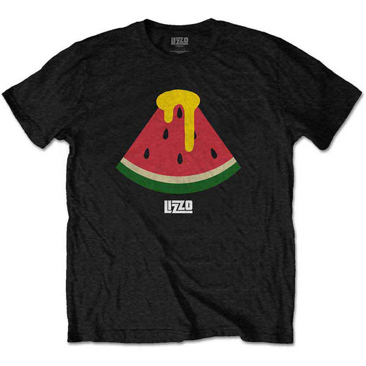 Black t-shirt with a colorful watermelon print, likely featuring Lizzo imagery.
