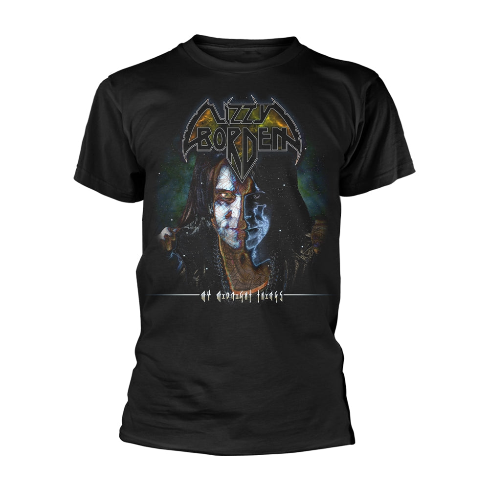 Black t-shirt with album art for Lizzy Borden’s “My Midnight Things.”