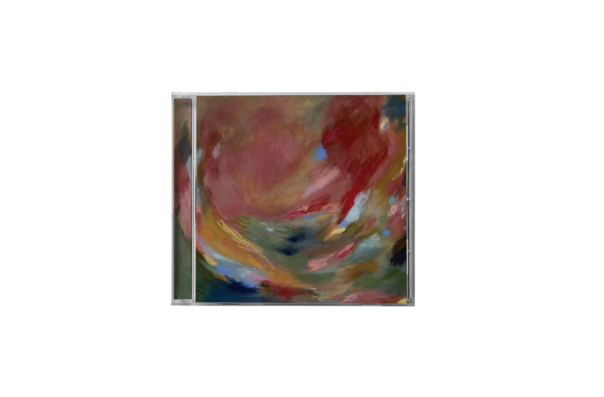 Lizzy McAlpine's "Angel" CD in a clear case, abstract red and pink cover art.