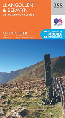 Orange Ordnance Survey Explorer map of Llangollen & Berwyn area, Wales.