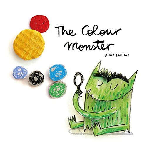 Cover of The Colour Monster book showing a green monster with colorful paper circles.