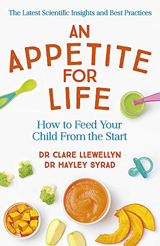 Book cover with title, baby food, and feeding tools on white background.