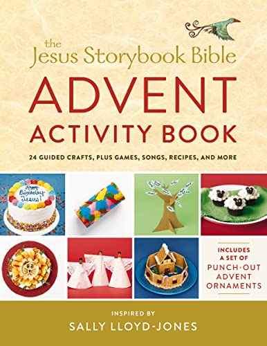 Jesus Storybook Bible" Advent Activity Book cover with crafts and ornaments.