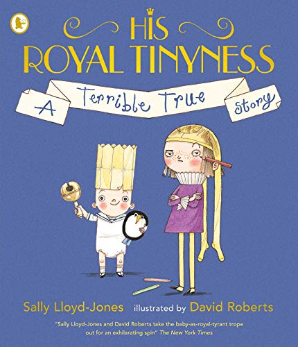 Book cover illustration featuring a baby in a paper crown and an older child.
