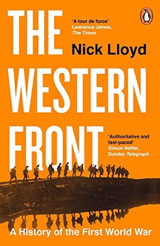 Book cover with orange background, large white text, and soldiers silhouetted against a horizon.
