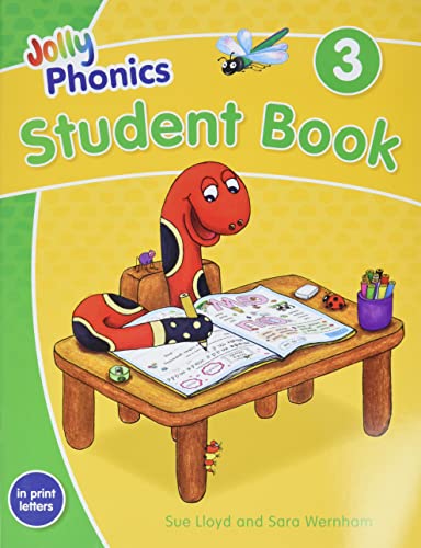 Jolly Phonics Student Book 3 cover with a cartoon snake reading.