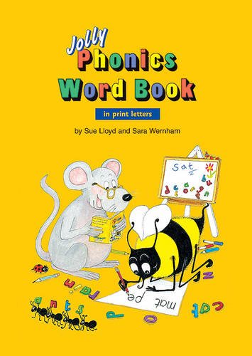 Jolly Phonics Word Book cover with a mouse, bee, and school supplies.