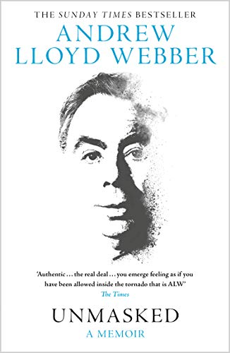 Book cover: "Unmasked" memoir by Andrew Lloyd Webber, with portrait.