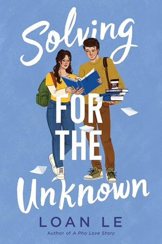 Book cover: “Solving for the Unknown” depicts two young people with books.