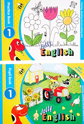 Two colorful Jolly English Level 1 pupil books with illustrated covers.