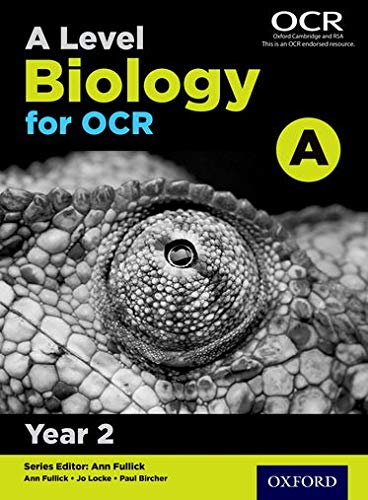 Textbook cover: “A Level Biology for OCR A: Year 2” with reptile eye.