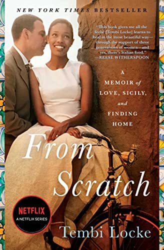 Book cover: couple, bicycle, and title "From Scratch" by Tembi Locke.