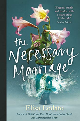Book cover: "The Necessary Marriage" with lilies and a teal vase.