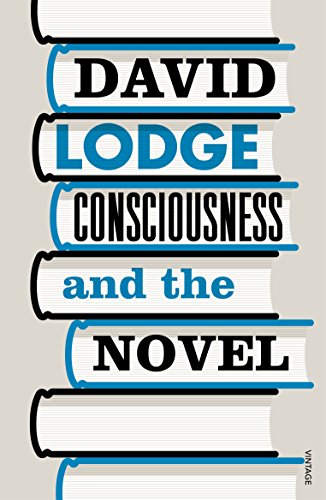 Book cover: "Consciousness And The Novel" by David Lodge, stacked books design.