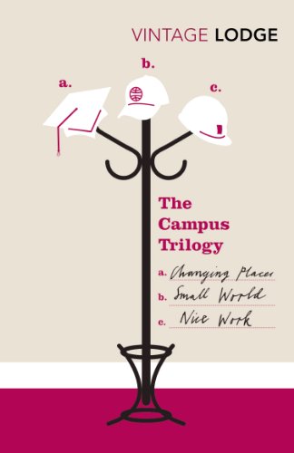 Book cover: "The Campus Trilogy" with hats on a coat rack.