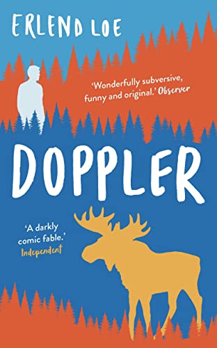 Book cover for "Doppler" featuring a silhouette, moose, and forest design.