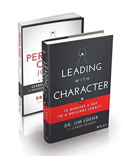 Two black and red books titled "Leading with Character" displayed on white.