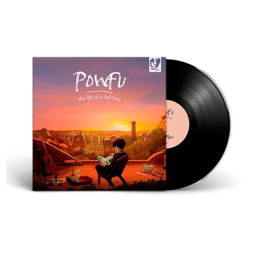 Vinyl record and album cover featuring a boy reading at sunset.