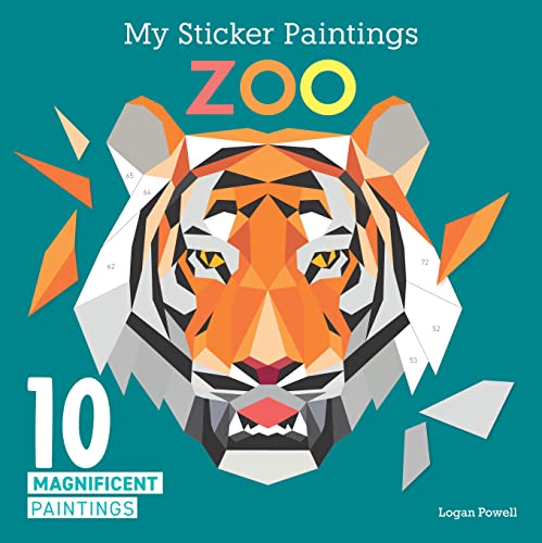 Geometric tiger face on a teal cover for a sticker painting book.