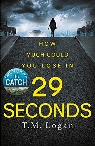 Book cover: woman on road under stormy sky, title “29 Seconds”.