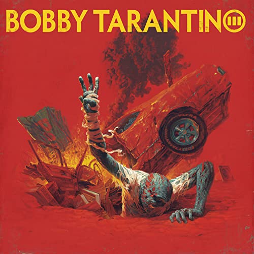 Album cover for Logic’s “Bobby Tarantino III” featuring a damaged car and figure.