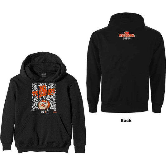 A black unisex pullover hoodie featuring a graphic print on the back.